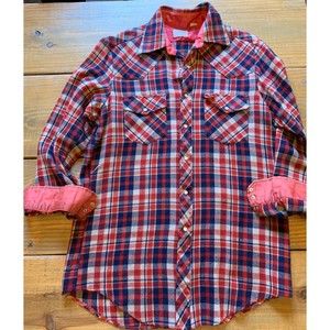 Vintage Sears Flannel Pearl Snap Long Sleeve Shirt Size Medium